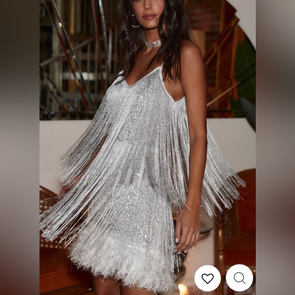 12th Tribe Silver Fringe Mini Dress